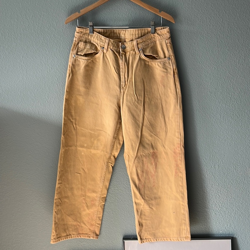 Monki EU brand jeans, women size 12, yellowish tan color, unfortunate st… - Picture 2 of 12